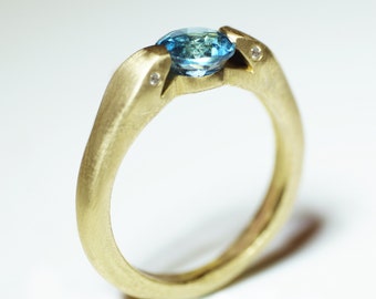 Double Headed Snake Ring in Brass with London Blue Topaz and Diamonds