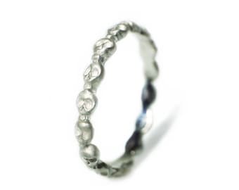 Mini Skull Eternity Band Ring in Sterling Silver, Alternative Wedding Band