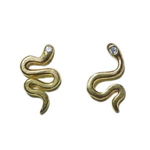 Mini Mismatched Snake Stud Earrings in 18K Gold Plate with CZ image 1