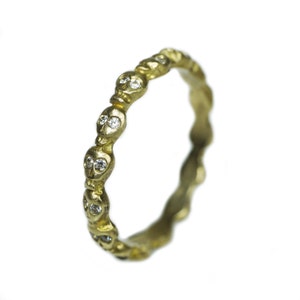 Mini Skull Eternity Band Ring in Brass with CZs