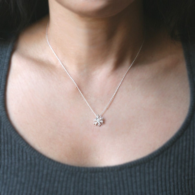 Coral Snowflake Necklace in Sterling Silver and White Sapphire image 2