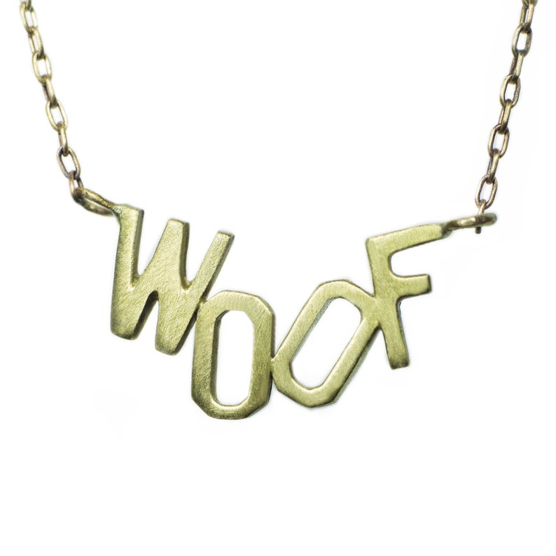 WOOF Necklace in Brass with Gold Fill Chain image 1