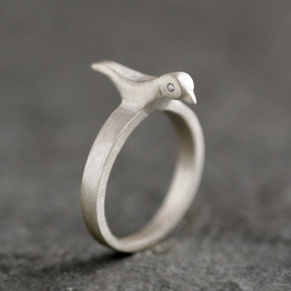 Bird Ring in Sterling Silver with Diamonds Etsy