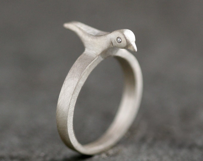 Bird Ring in Sterling Silver With Diamonds - Etsy