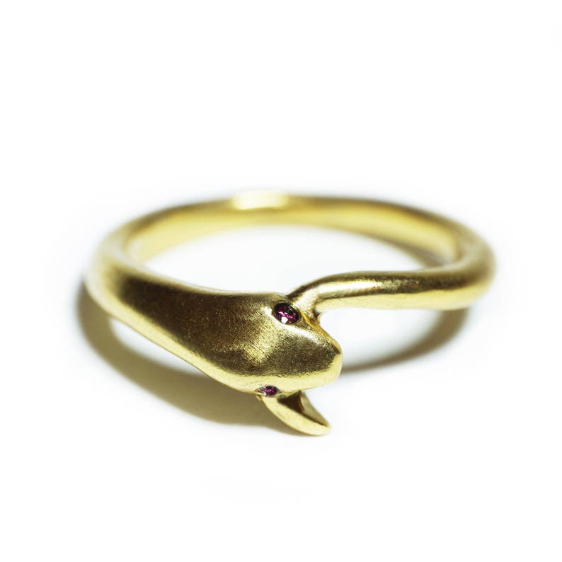 Snake Tail Ring in 18K Gold Plate with Red CZ Eyes image 1