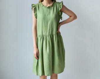 Robe en lin pour femme, Robe sans manches, Robe en lin décontractée pour femme, Robe naturelle pour femme, Robe midi en lin, Robe respirante, Robe de bureau