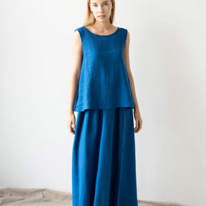 Chemisier sans manches en lin bleu roi - Top ample en trapèze - Fermeture boutonnée au dos - Chemise d'été naturelle, Débardeur en lin, Haut en lin pour femme