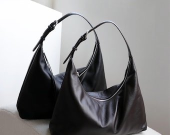 Leather Shoulder Bag, Soft Leather Bag, Women's Underarm Bag, Minimal Shoulder Bag