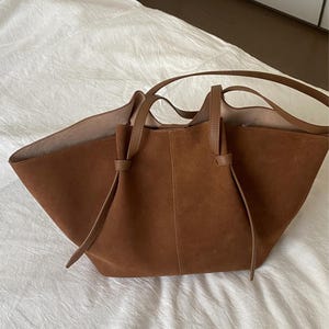 Suede Tote Bag, Women&#39;s Minimalist Leather Shoulder Bag, Leather Commuter Bag, Underarm Bag