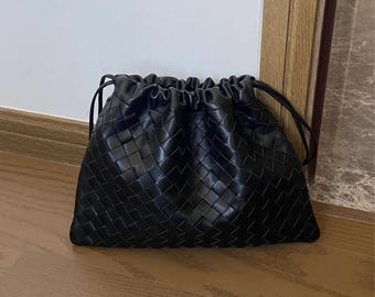 Soft Woven Leather Shoulder Bag, Women's Underarm Shoulder Bag, Small Tote Bag, Leather Hobo Bag
