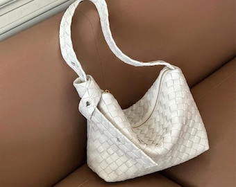 Woven Leather Shoulder Bag, Women's Crossbody Bag, Woven Shoulder Bag, Luxury Leather Bag