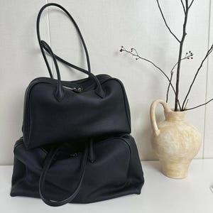 Large Tote Bag, Leather Shoulder Bag, Minimalist Leather Tote Bag, Genuine Leather Commuter Bag