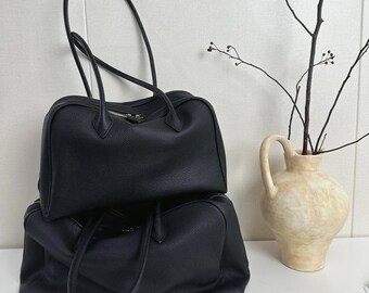 Large Tote Bag, Leather Shoulder Bag, Minimalist Leather Tote Bag, Genuine Leather Commuter Bag