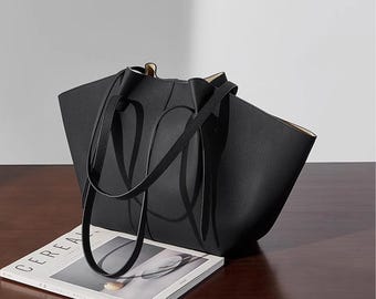 Leather Tote Bag, Elegant Leather Shoulder Bag, Genuine Leather Hobo Bag, Commuter Bag