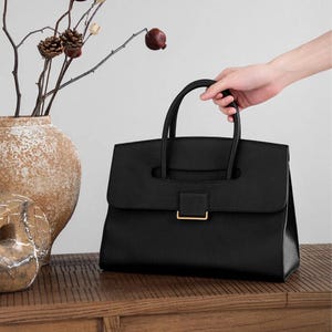 Leather Tote Bag, Minimalist Women's Top Handle Bag, Large Leather Shoulder Bag, Genuine Leather Tote Bag