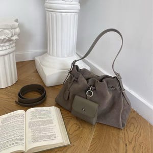 Leather Shoulder Bag, Suede Leather Tote Bag, Minimalist Tote Bag, Large Women&#39;s Underarm Bag, Commuter Bag