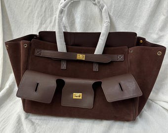 Wildleder-Einkaufstasche, minimalistische Wildleder-Umhängetasche, große Damenhandtasche, Pendlertasche