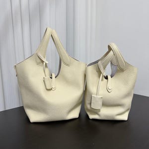 Minimalist Leather Tote Bag, Elegant Leather Bucket Bag, Genuine Leather Shoulder Bag, Tote Bag