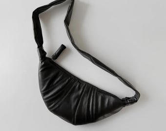 Croissant Leather Bag, Sheepskin Crossbody Bag, Soft Leather Shoulder Bag, Genuine Leather Crossbody Bag