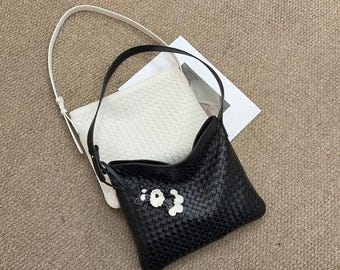 Woven Leather Shoulder Bag, Women's Underarm Bag, Woven Shoulder Bag, Leather Hobo Bag