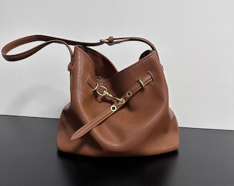 Leather Shoulder Bag, Women's Underarm Bag, Luxury Shoulder Bag, Leather Bucket Bag