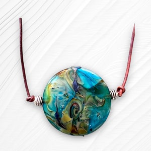 Round Resin Sand and Sea Bead Pendant Necklace Handmade Artisan