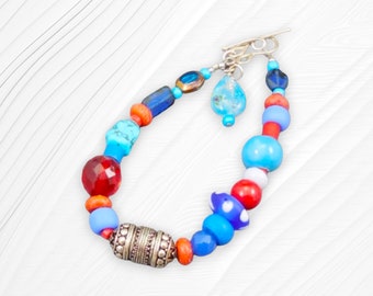 Bracelet of Many Colors Red White Blue and Silver