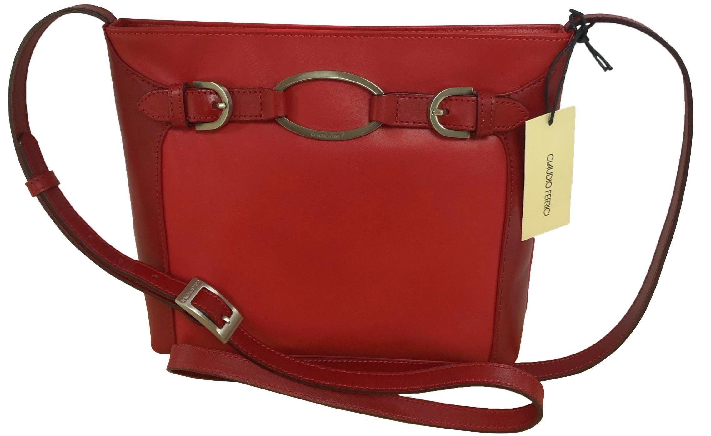 Claudio Ferrici Finest Italian Leather Crossbody Handbag Red-black