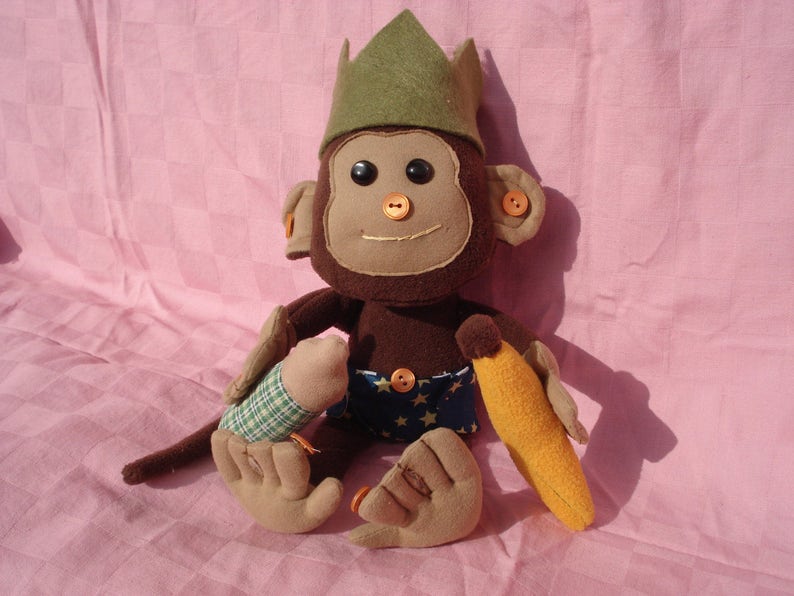 PDF Pattern, Baby Monkey, Button Nose Doll ,pattern, Interactive Toy, Stuffed Animal, Sewing