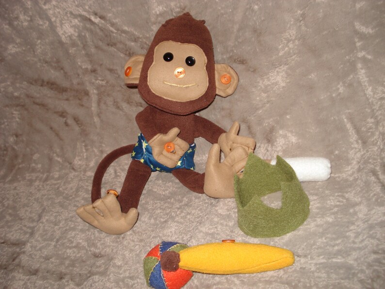 PDF Pattern, Baby Monkey, Button Nose Doll ,pattern, Interactive Toy, Stuffed Animal, Sewing