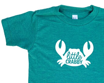 Little Crabby Triblend TShirt in Heather Blue Green - Infant and Toddler Sizes - Baby Shower Gift, Nautical, Crab, Expecting, Ocean