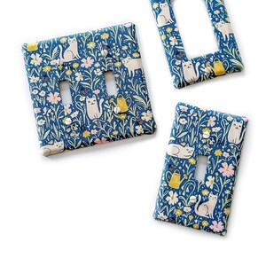 Blue, Floral, Cats, Lady Bugs, Watering Cans, Gardening - Fabric Light Switch Plate Cover - All Styles - Toggle, Rocker, Slider, Outlet