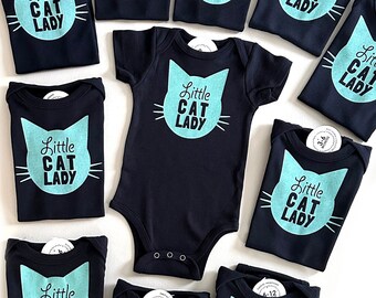 Little Cat Lady Cotton One Piece in Navy Blue with Aqua Blue print - Newborn, Baby Shower Gift, Cat Baby, Infant, Cat Lover, Cat People