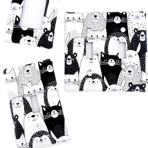 Black and white animals Fabric Light Switch Plate Cover - All Styles - Double, Triple, GFCI, Outlet, Slider, Rocker, Toggle, Cat, Dog, Bear