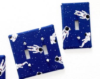 Fabric Covered Light Switch Plate Cover - All Styles - Double, Triple, GFCI, Outlet, Slider, Rocker, Toggle - Astronaut, Space, Kid's Room