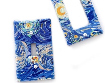 Starry Night Van Gogh inspired - Fabric Light Switch Plate Cover - All Styles - Toggle, Rocker, Slider, Outlet
