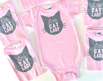 Little Cat Lady Cotton One Piece in Pink with Grey print - Newborn, Baby Shower Gift, Cat Baby, Infant, Cat Lover, Cat People