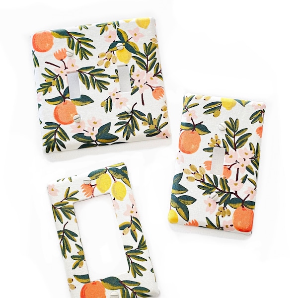 Citrus Orange Lemon Fabric Covered Light Switch Plate Cover - All Styles - Double, Triple, GFCI, Outlet, Slider, Rocker, Toggle