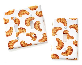 Croissant Breakfast Brunch Baker Franch Baked Fabric Covered Light Switch Plate Cover  - All Style - Single, Double, Triple