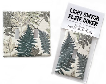 Cubierta de tela para interruptor de luz con diseño de plantas naturales de Fern Garden - Todos los estilos: doble, triple, GFCI, tomacorriente, deslizante, basculante, palanca, decoración del hogar