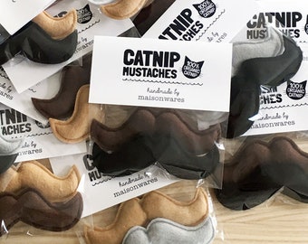 Catnip Mustache Toy 2 Pack - pick your colors - Meow, Happy Cat, Gift for Kitty, Purr Inducing - Ready to Ship, Gift for Cat Lover