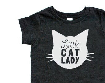 Little Cat Lady Triblend TShirt in Heather Black with White Print - Infant and Toddler Sizes - Cat Baby, Cat Lover, Cat People