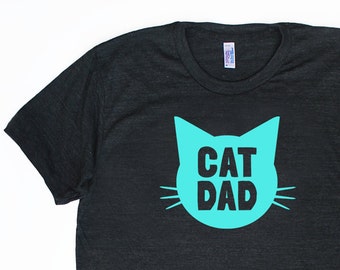 Cat Dad TriBlend Heather Black TShirt with Aqua Blue print - Family Photos, Gift for Dad, Gift for Him, Father's Day, Cat Person, Cat Lady