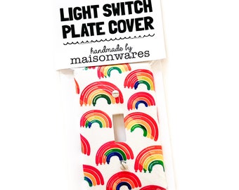 Off White with Rainbows Fabric Light Switch Plate Cover - All Styles - Double, Triple, GFCI, Outlet, Slider, Rocker, Toggle