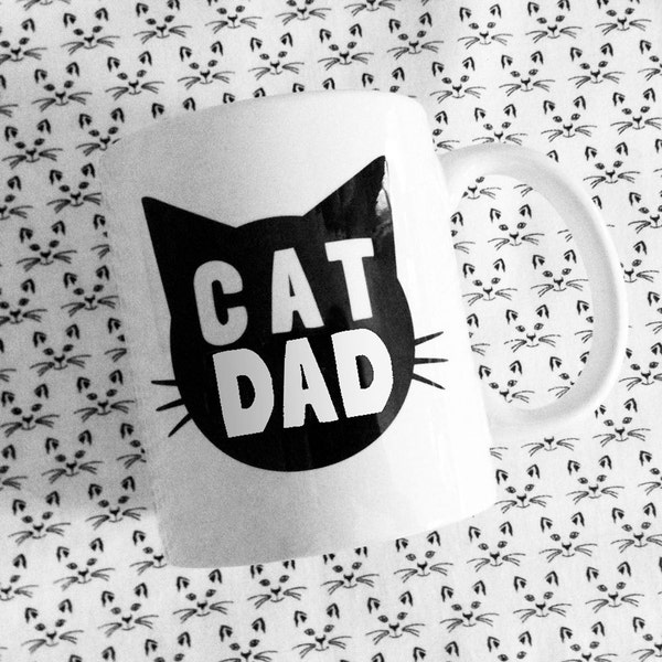 Cat Dad Ceramic Coffee Mug - 11oz - made in the USA - Funny Text Great Gift For Cat Lovers - Gift for Him under 15