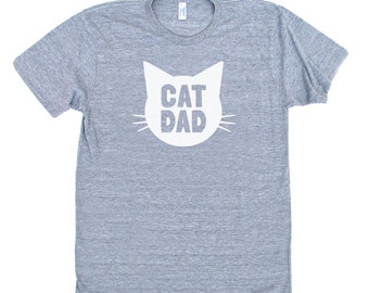 Cat Dad TriBlend Heather Grey TShirt with White print - Family Photos, Gift for Dad, Gift for Him, Cat Guy, Cat Person, Cat Lady