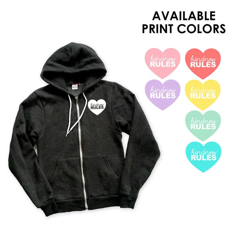 Peace Kindness Rules Heart Zip Up Cardigan Hoodie Sweatshirt Gift for friend Happy Be Kind Positive Vibes Heart Compassion Love