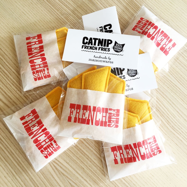 Catnip French Fries 3 pack cat toy, cat treat Ready to Ship, Gift for Cat Lover, Fast Food, French Fry image 1