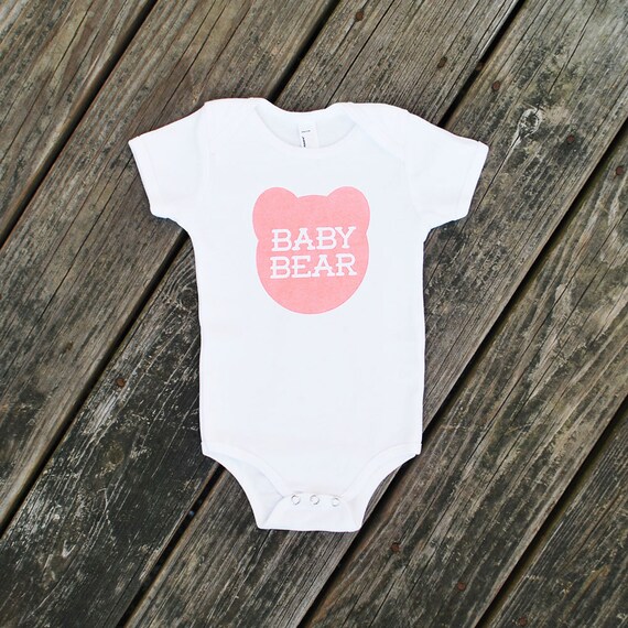Items similar to Baby Bear Cotton One Piece Romper in White with Pink