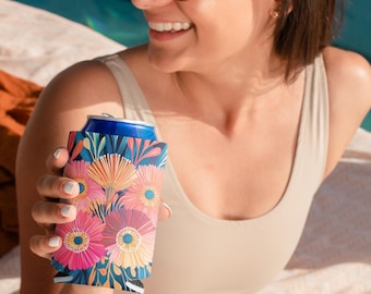 Enfriador de latas con estampado floral: funda térmica para bebidas con estampado floral